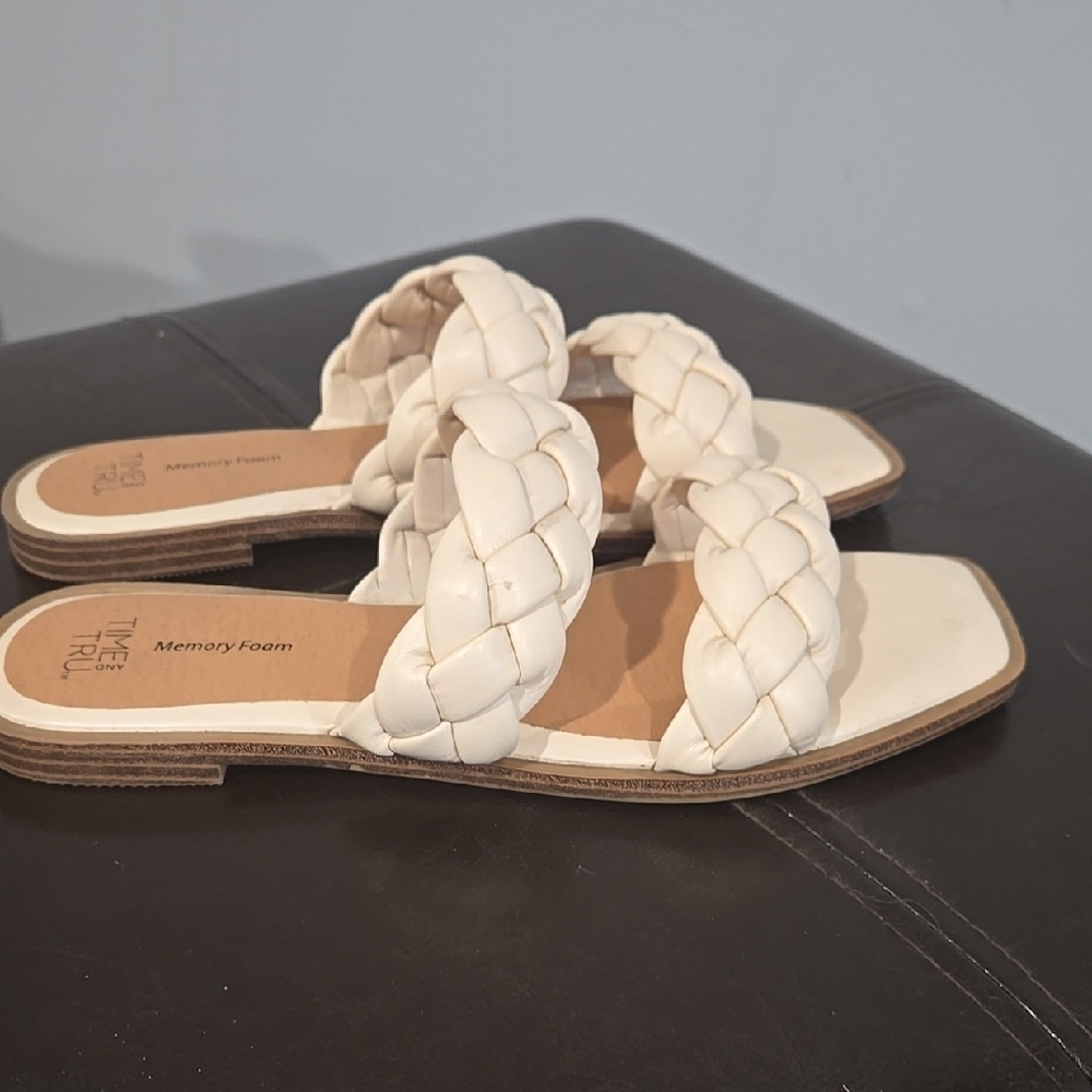 Time and Tru Cream Braided Sandals with Square Toe - Picture 6 of 7